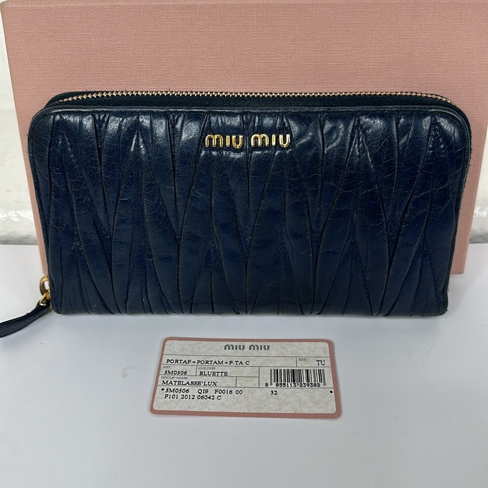 Miu Miu Dark Blue Textured Wallet